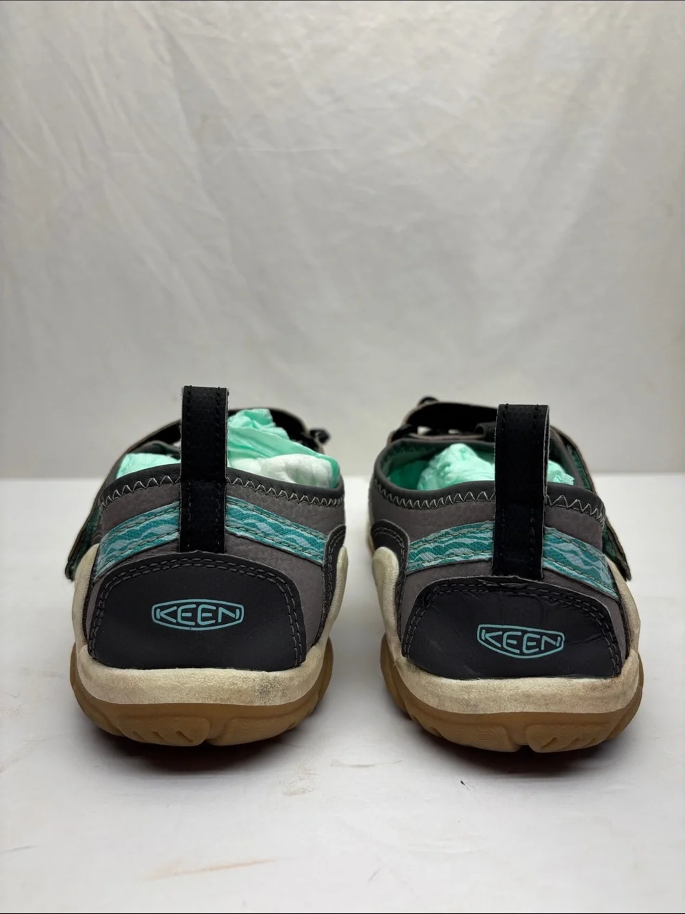 Keen Washable Youth Closed-Toe Sandals in Teal and Gray, SZ 6 big girl, box 71